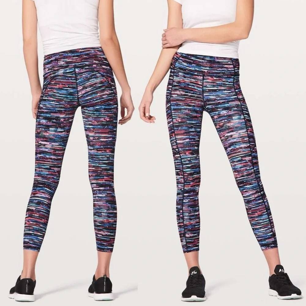 Lululemon Fast & Free 7/8 Tight II Sz 8 Nulux 25" In Hinshu Alpine White Multi